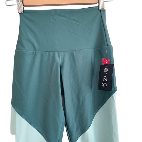 Onzie NEW High Rise Color Block Track Legging Cacti Combo White Green XS - Picture 4 of 12